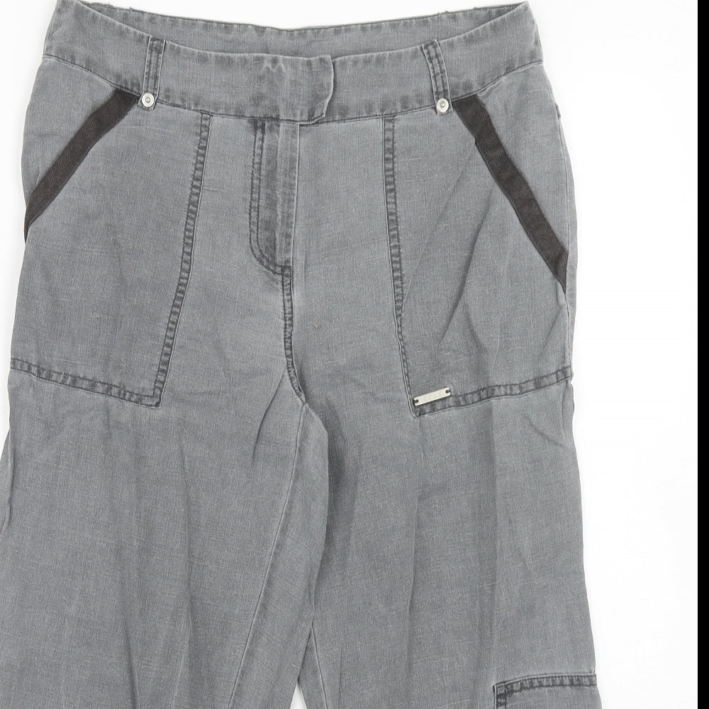 ELLE Womens Grey Viscose Cropped Trousers Size 12 Regular Hook & Eye