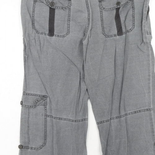 ELLE Womens Grey Viscose Cropped Trousers Size 12 Regular Hook & Eye