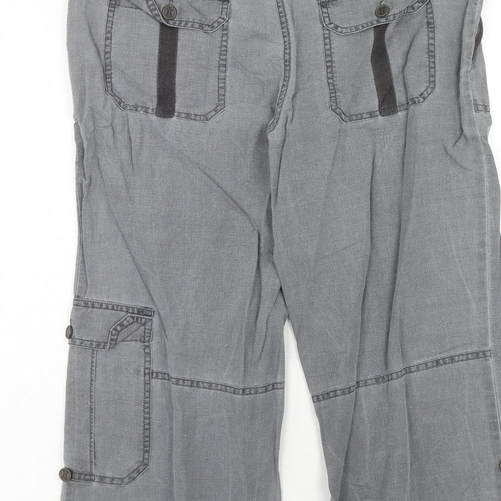 ELLE Womens Grey Viscose Cropped Trousers Size 12 Regular Hook & Eye