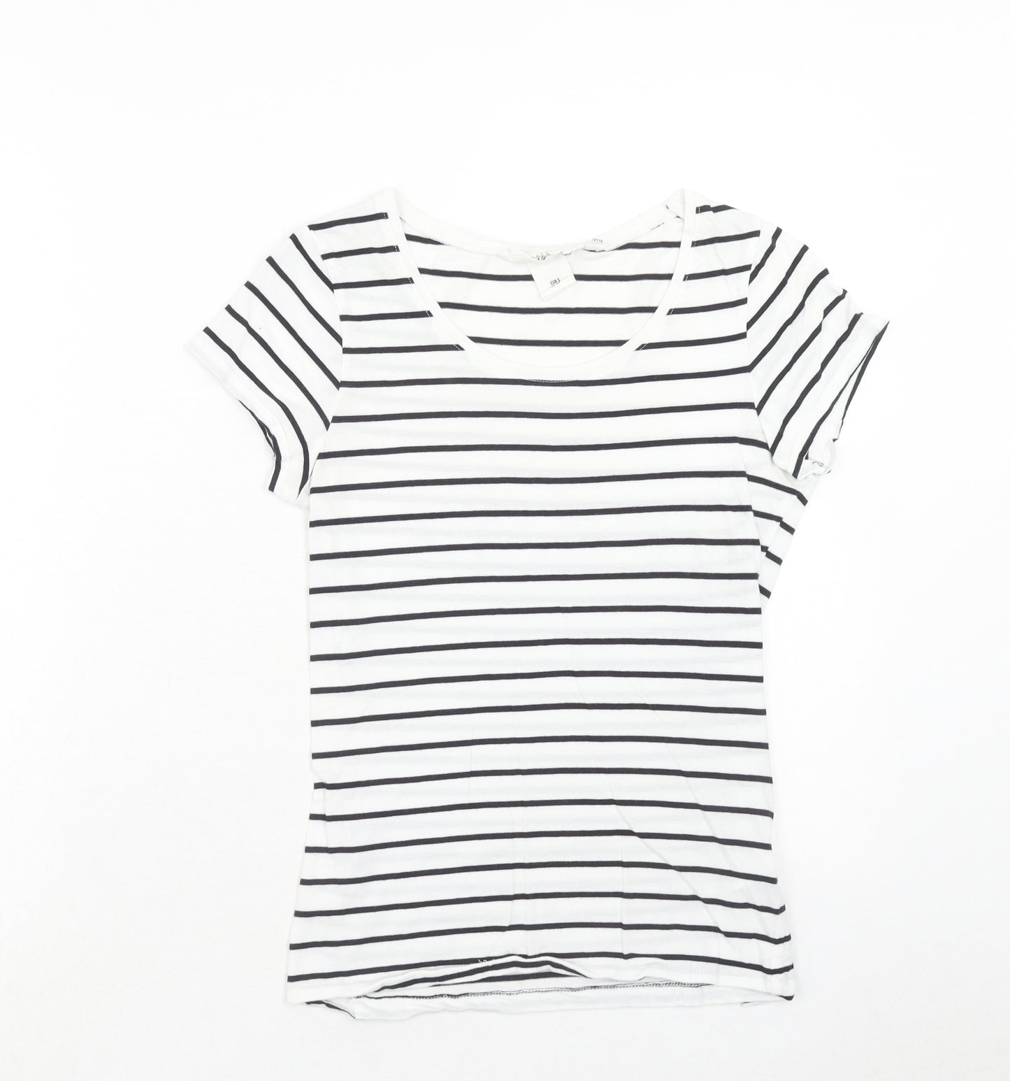 H&M Womens White Striped Cotton Basic T-Shirt Size S Round Neck