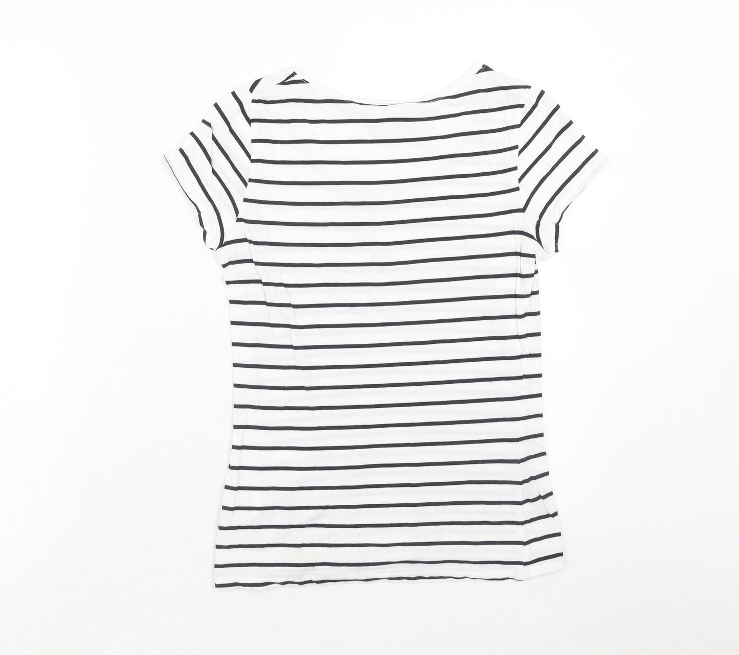 H&M Womens White Striped Cotton Basic T-Shirt Size S Round Neck