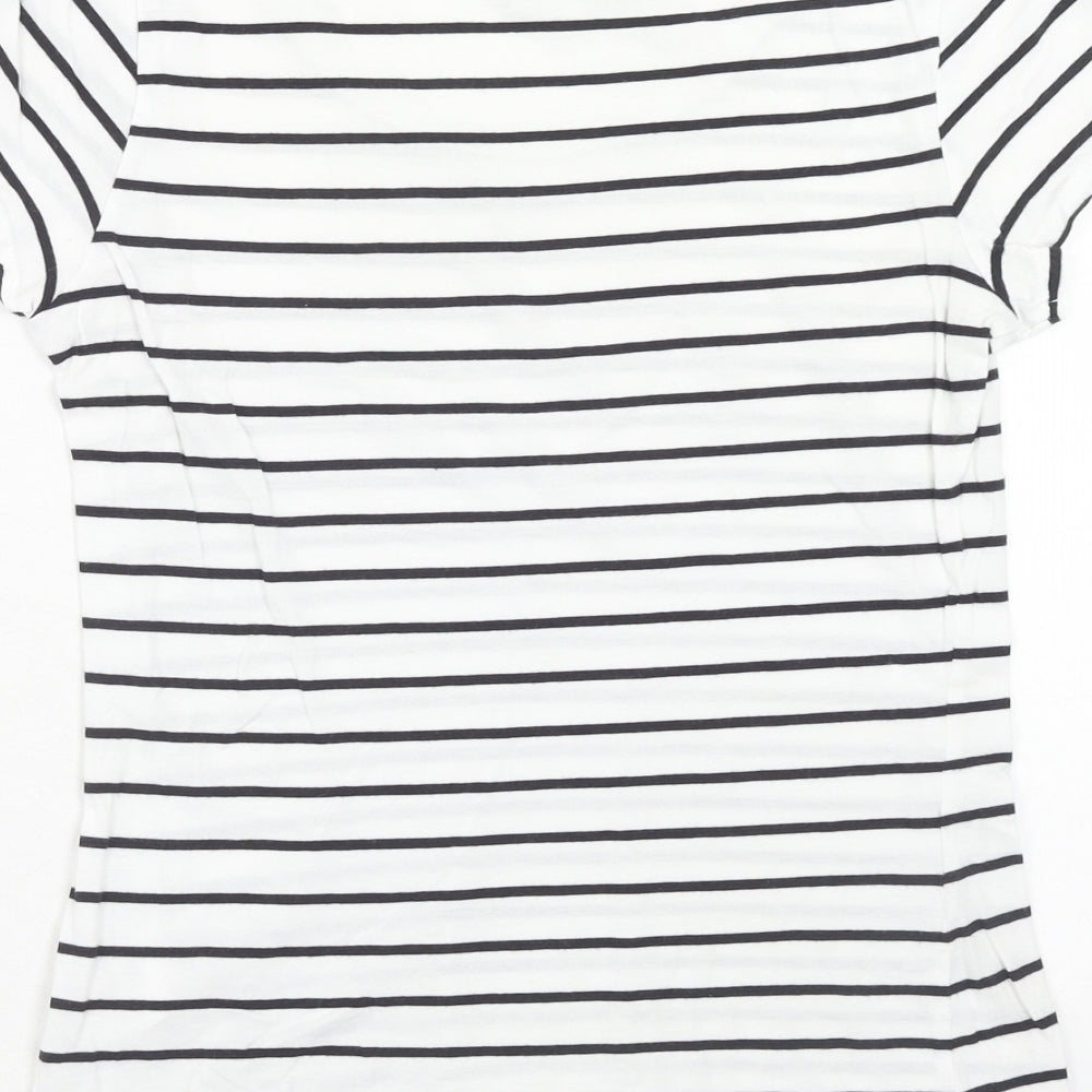 H&M Womens White Striped Cotton Basic T-Shirt Size S Round Neck