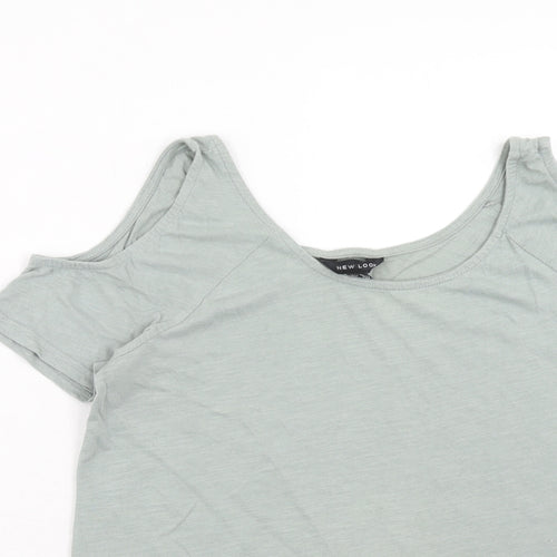 New Look Womens Green Cotton Basic T-Shirt Size 8 Round Neck - Cold Shoulder, Lace Detail