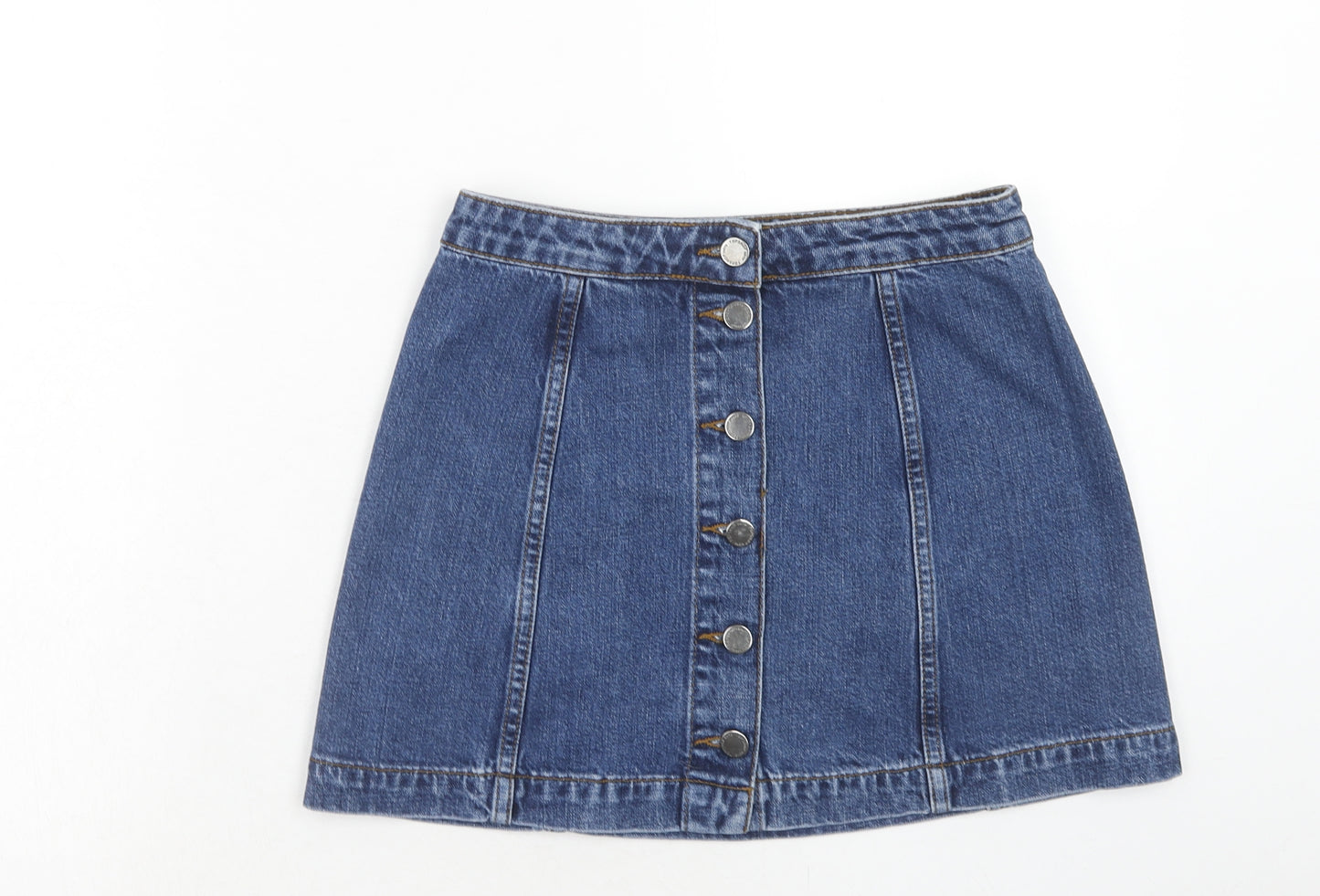 Topshop Womens Blue Cotton A-Line Skirt Size 8 Button