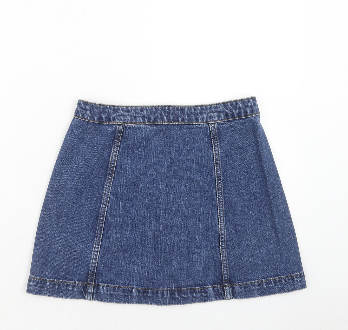 Topshop Womens Blue Cotton A-Line Skirt Size 8 Button