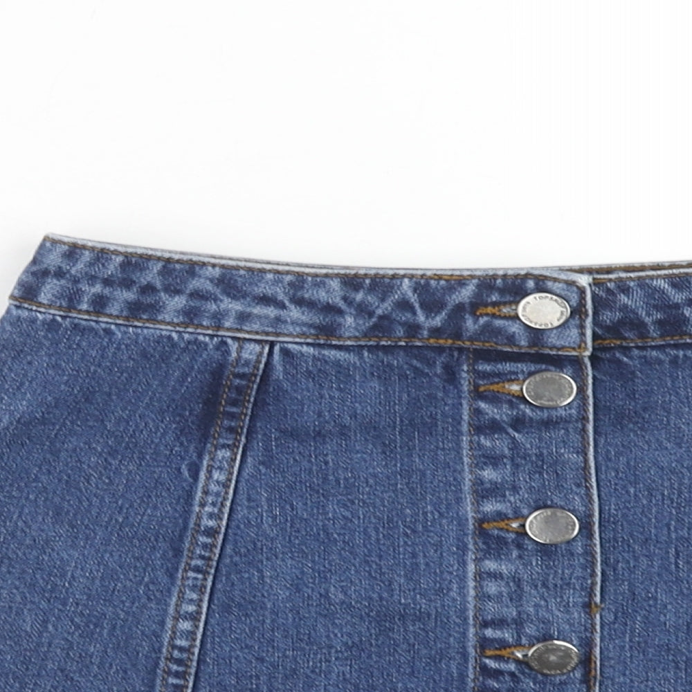 Topshop Womens Blue Cotton A-Line Skirt Size 8 Button