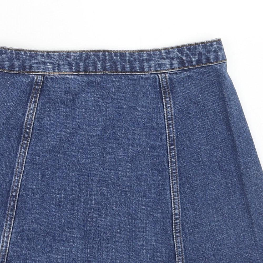 Topshop Womens Blue Cotton A-Line Skirt Size 8 Button