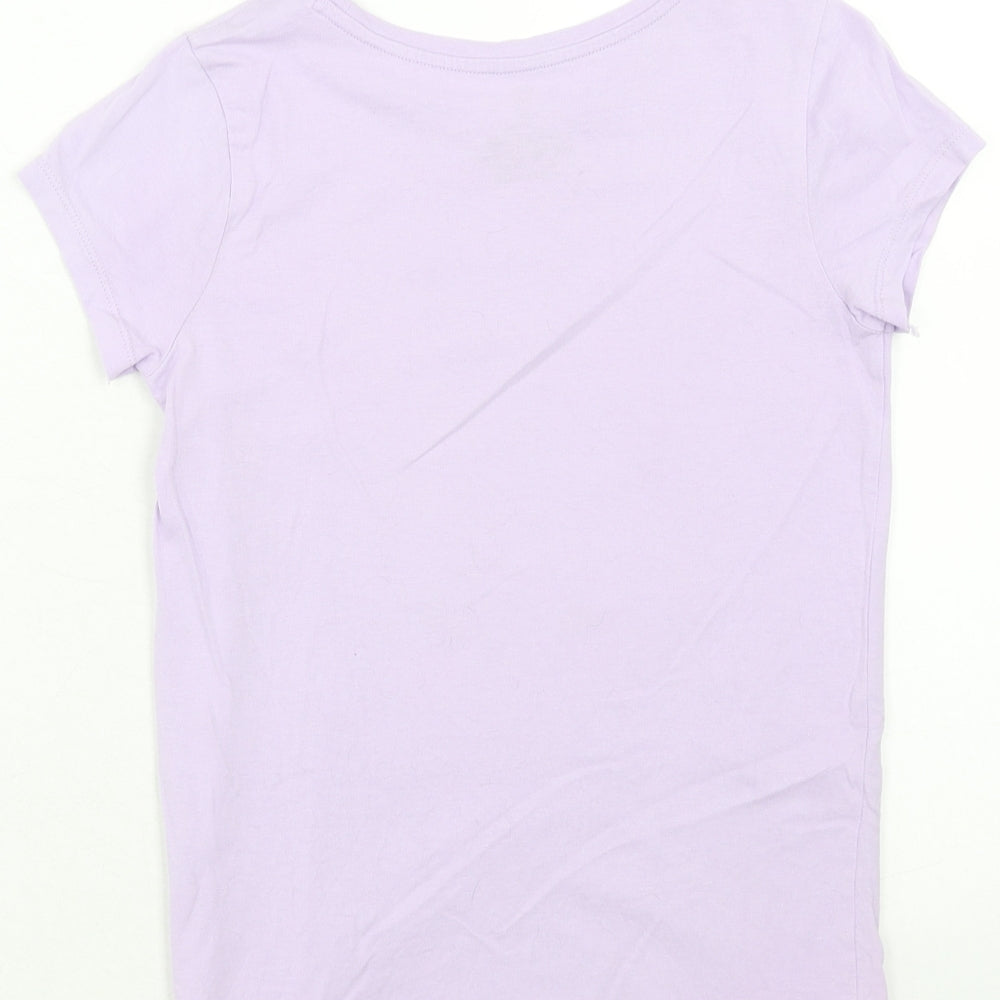 F&F Girls Purple Cotton Basic T-Shirt Size 10-11 Years Round Neck Pullover - Rabbit