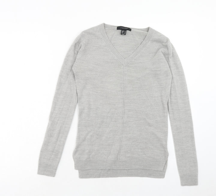 Atmosphere Womens Grey V-Neck Acrylic Pullover Jumper Size 4