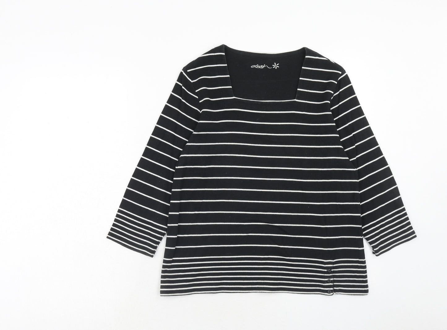 DASH Womens Black Striped Cotton Basic Blouse Size 16 Square Neck