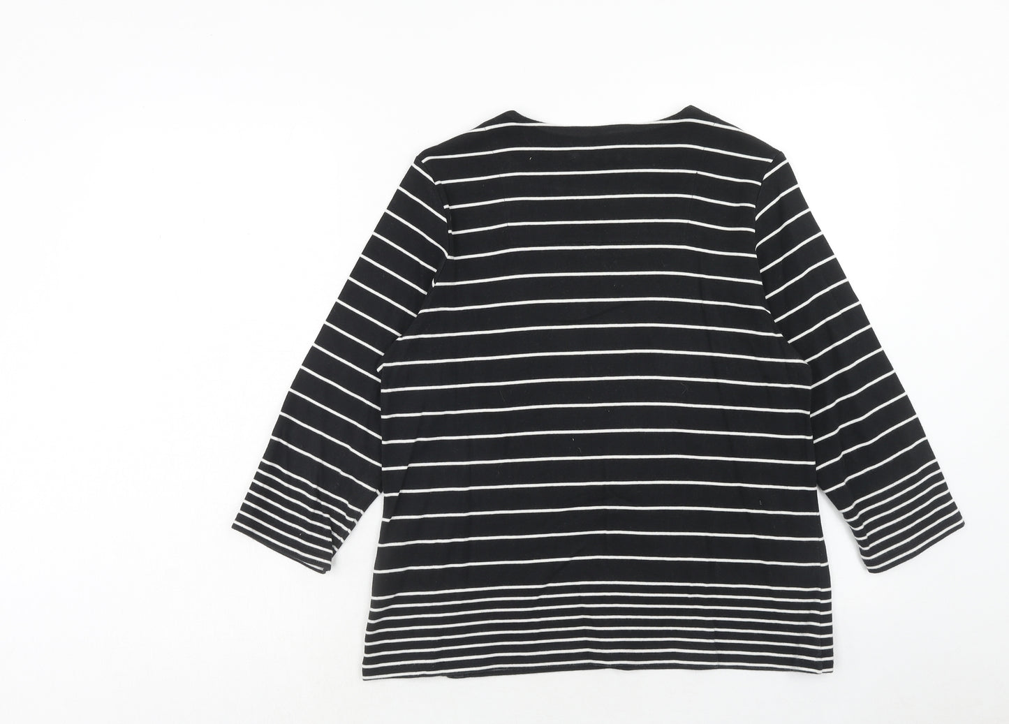 DASH Womens Black Striped Cotton Basic Blouse Size 16 Square Neck