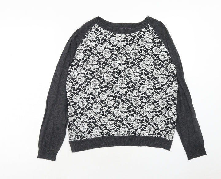 Marks and Spencer Womens Grey Round Neck Floral Viscose Pullover Jumper Size 14
