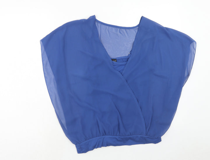 Body Flirt Womens Blue Polyester Basic Blouse Size S Round Neck