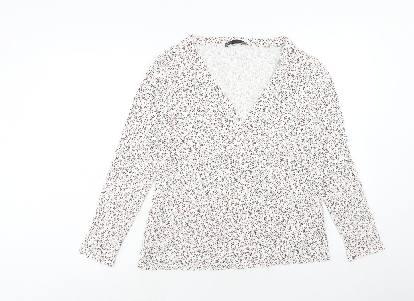 Marks and Spencer Womens White Floral Viscose Basic Blouse Size 16 V-Neck