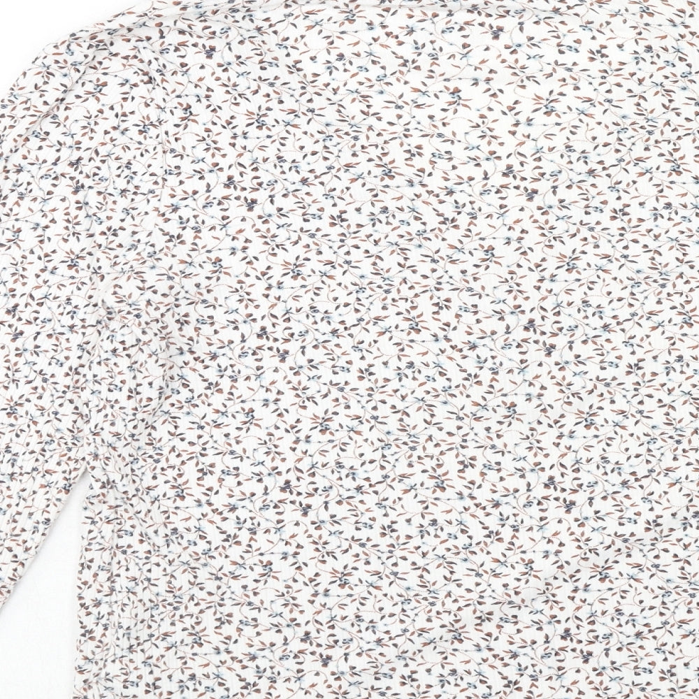 Marks and Spencer Womens White Floral Viscose Basic Blouse Size 16 V-Neck