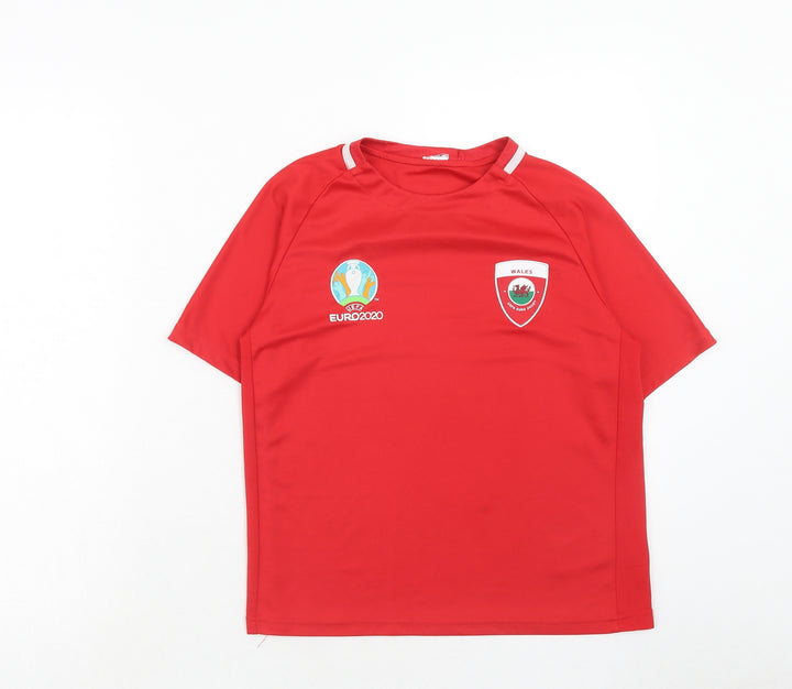 Sports Direct Boys Red Polyester Basic T-Shirt Size 11-12 Years Round Neck Pullover - Euro 2020 Wales
