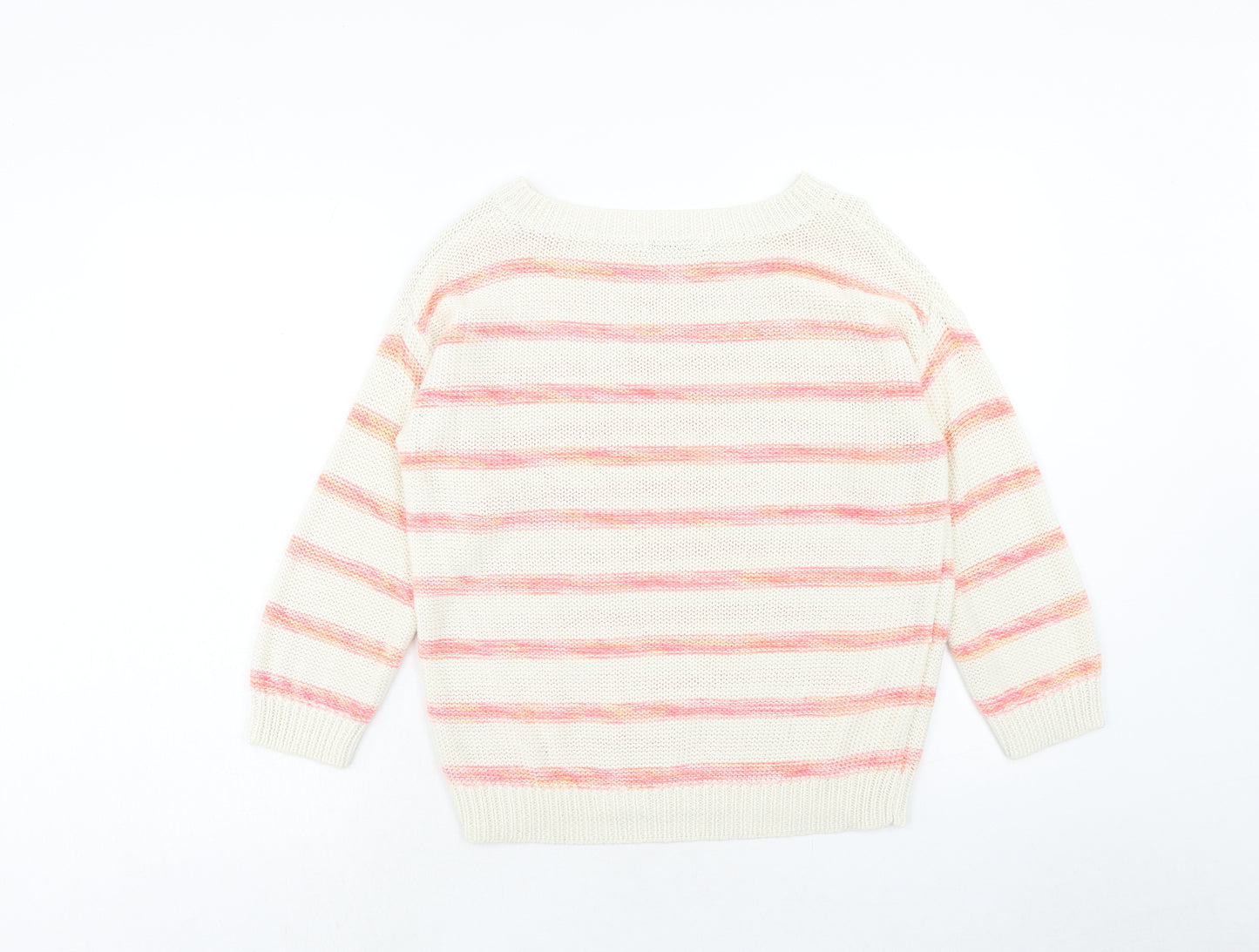 George Womens White Round Neck Striped Acrylic Pullover Jumper Size 14