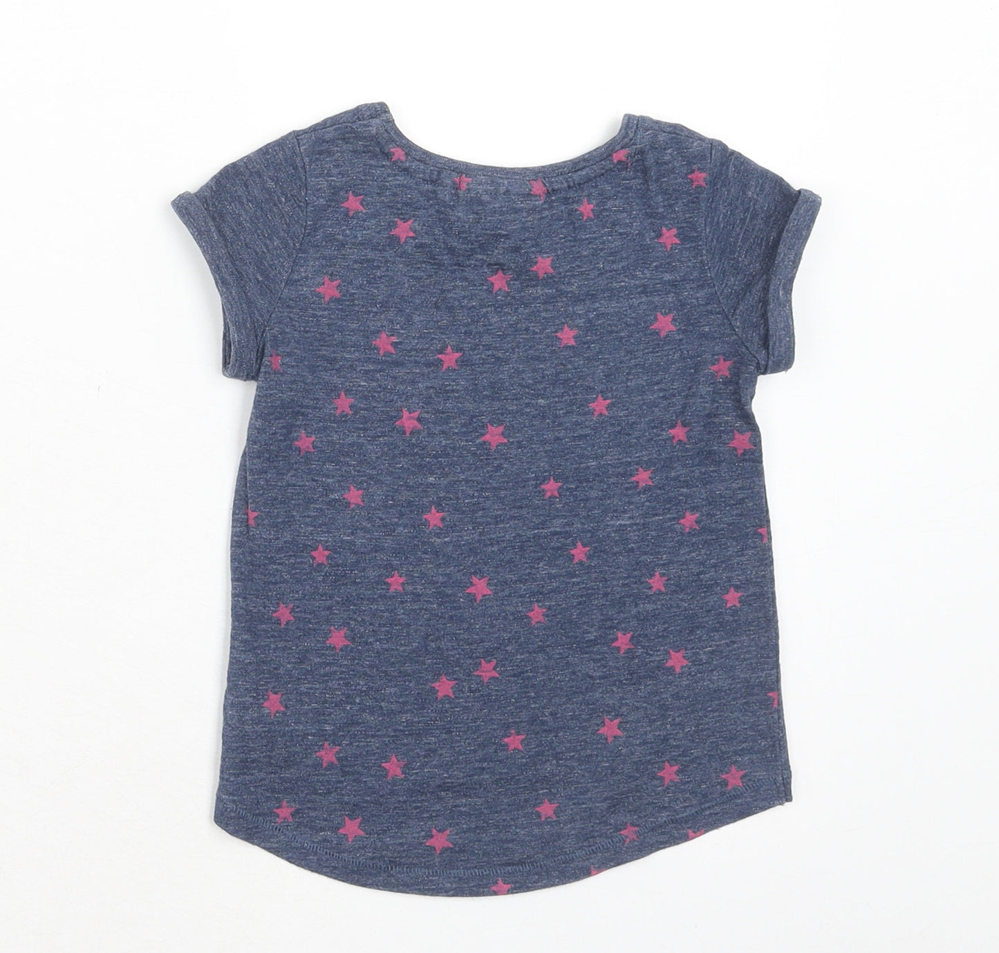 NEXT Girls Blue Geometric Cotton Basic T-Shirt Size 9-12 Months Round Neck Button - Football Mad Like My Dad, Star Print