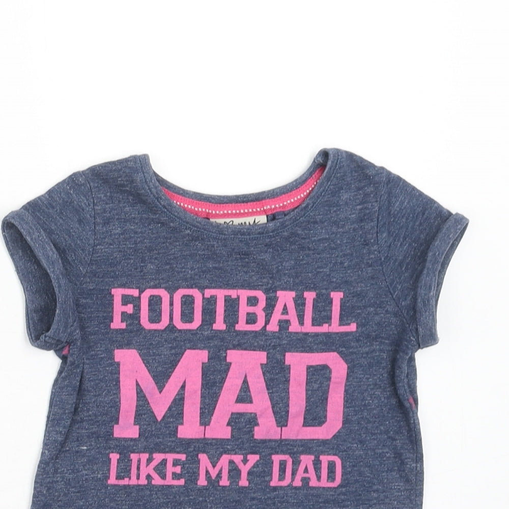 NEXT Girls Blue Geometric Cotton Basic T-Shirt Size 9-12 Months Round Neck Button - Football Mad Like My Dad, Star Print