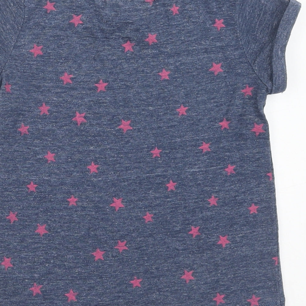 NEXT Girls Blue Geometric Cotton Basic T-Shirt Size 9-12 Months Round Neck Button - Football Mad Like My Dad, Star Print