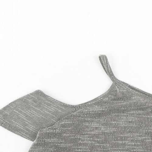 PEP&CO Womens Brown Polyester Cropped T-Shirt Size 14 V-Neck - Cold Shoulder