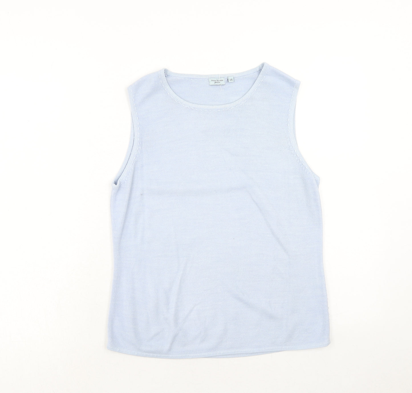 Anne Brooks Womens Blue Acrylic Basic Tank Size 14 Round Neck