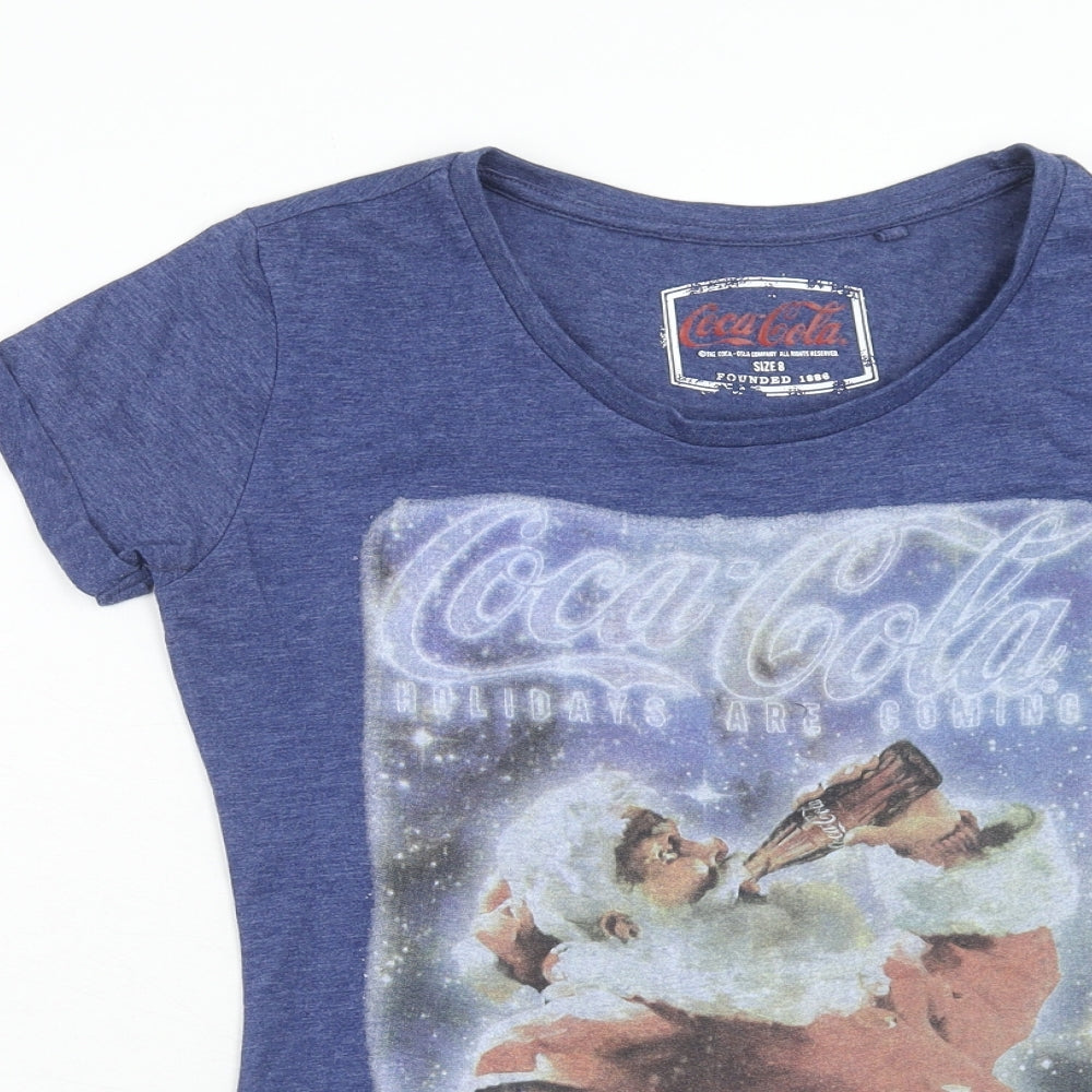 George Womens Blue Polyester Basic T-Shirt Size 8 Round Neck - Coca-Cola Christmas