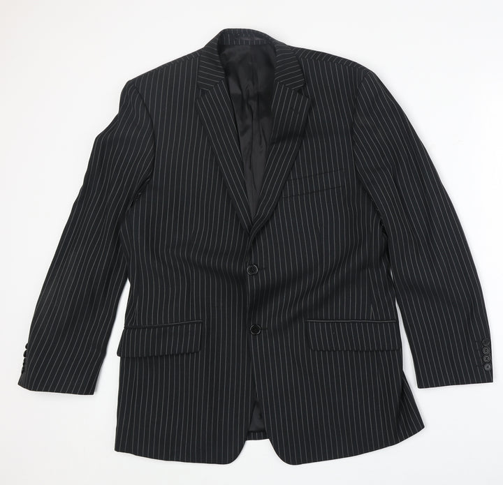 Charlton Gray Mens Black Striped Polyester Jacket Suit Jacket Size 40 Regular