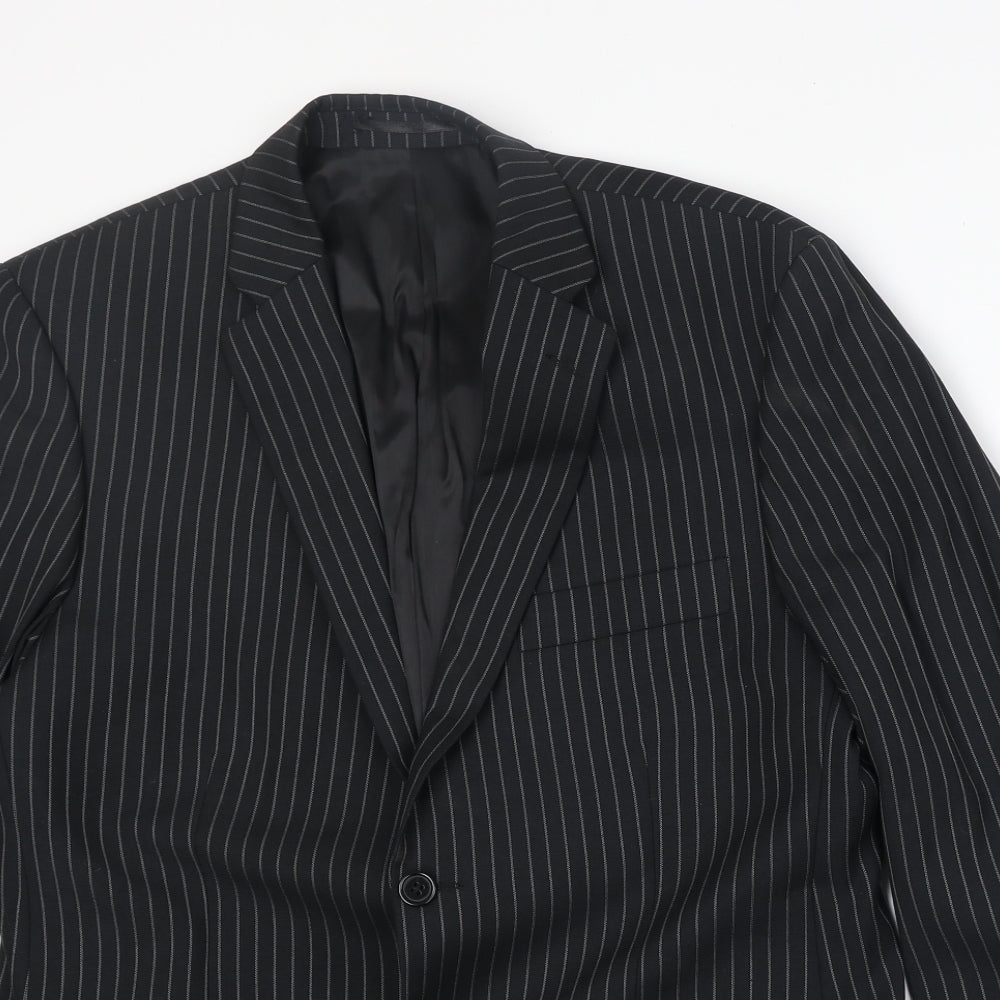 Charlton Gray Mens Black Striped Polyester Jacket Suit Jacket Size 40 Regular