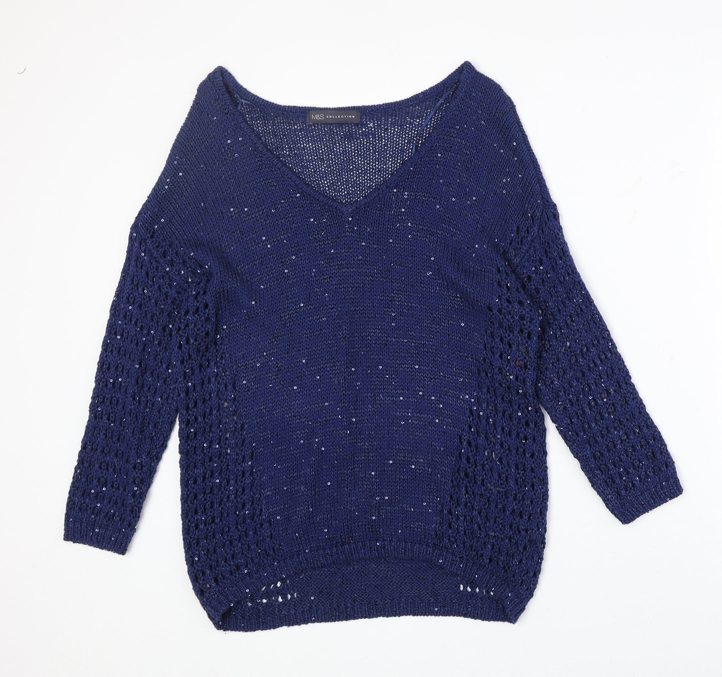 Marks and Spencer Womens Blue V-Neck Cotton Pullover Jumper Size 10