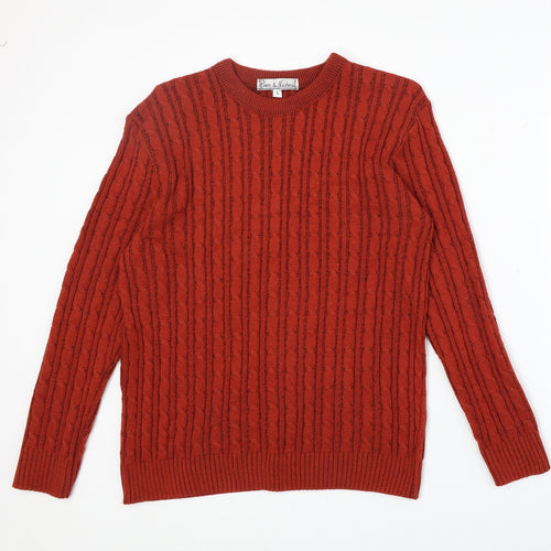 Pure & Natural Womens Red Round Neck Acrylic Pullover Jumper Size L
