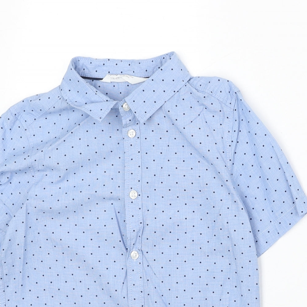 H&M Boys Blue Polka Dot Cotton Basic Button-Up Size 7-8 Years Collared Button