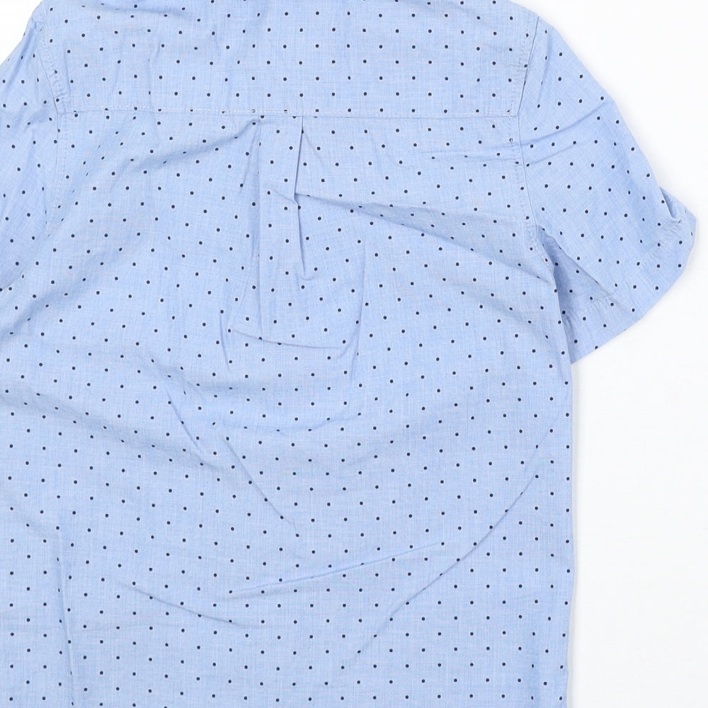 H&M Boys Blue Polka Dot Cotton Basic Button-Up Size 7-8 Years Collared Button