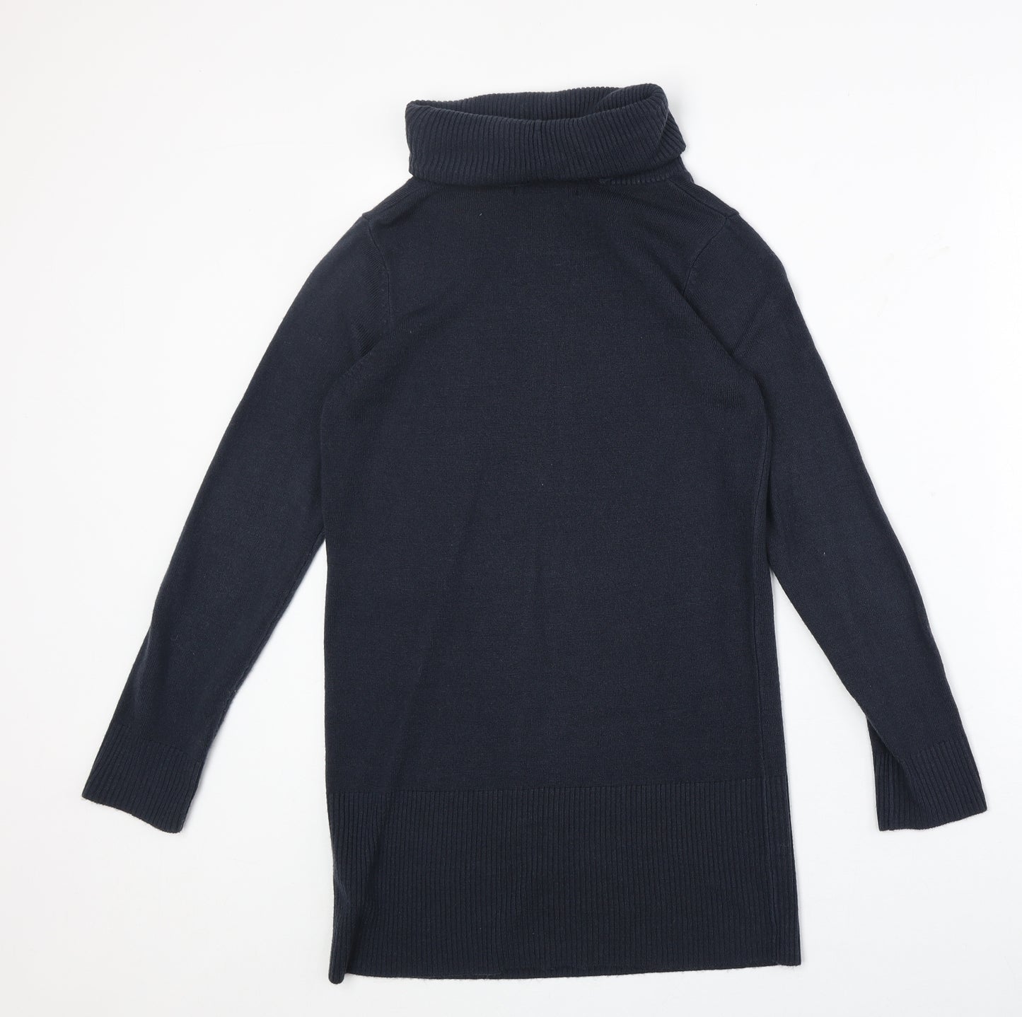 Marks and Spencer Womens Blue Roll Neck Acrylic Tunic Jumper Size 8