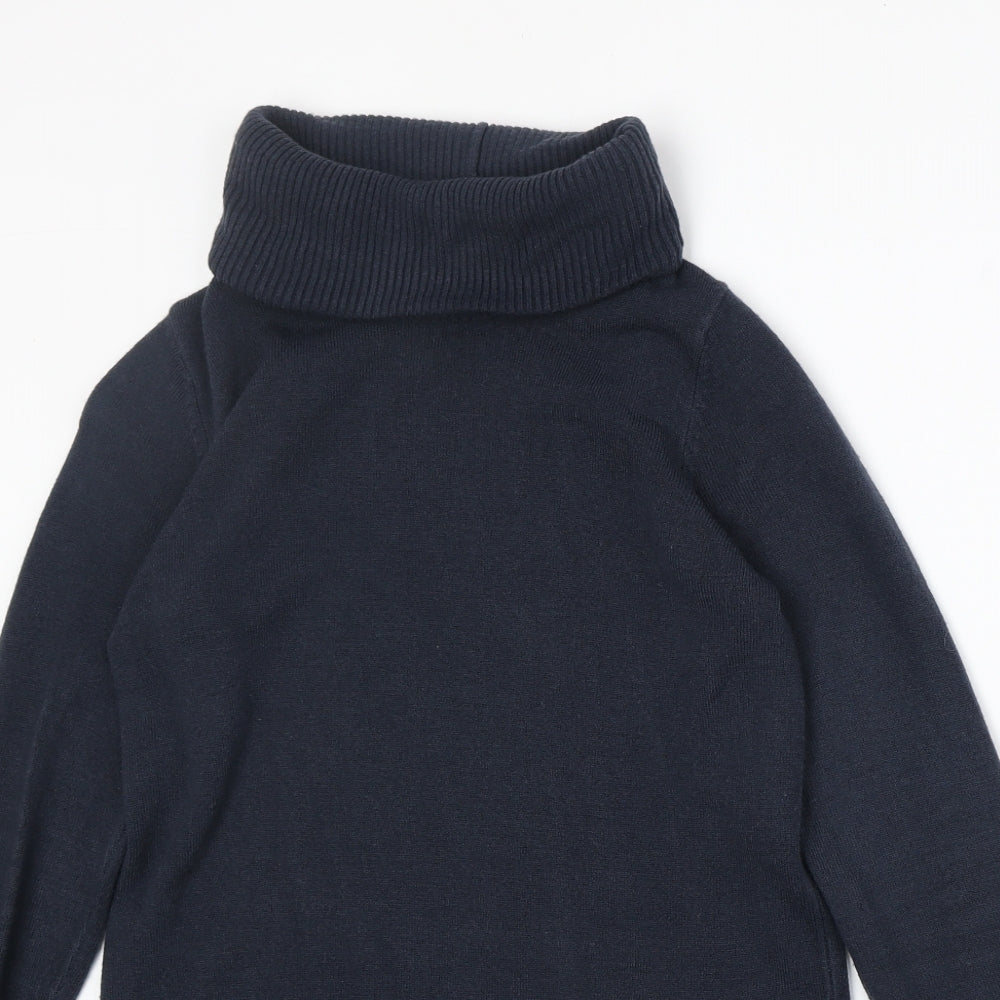Marks and Spencer Womens Blue Roll Neck Acrylic Tunic Jumper Size 8