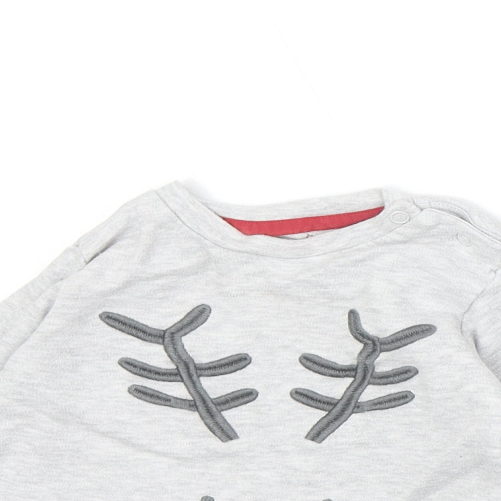 F&F Baby Grey Cotton Basic T-Shirt Size 9-12 Months Round Neck Snap - Reindeer Christmas