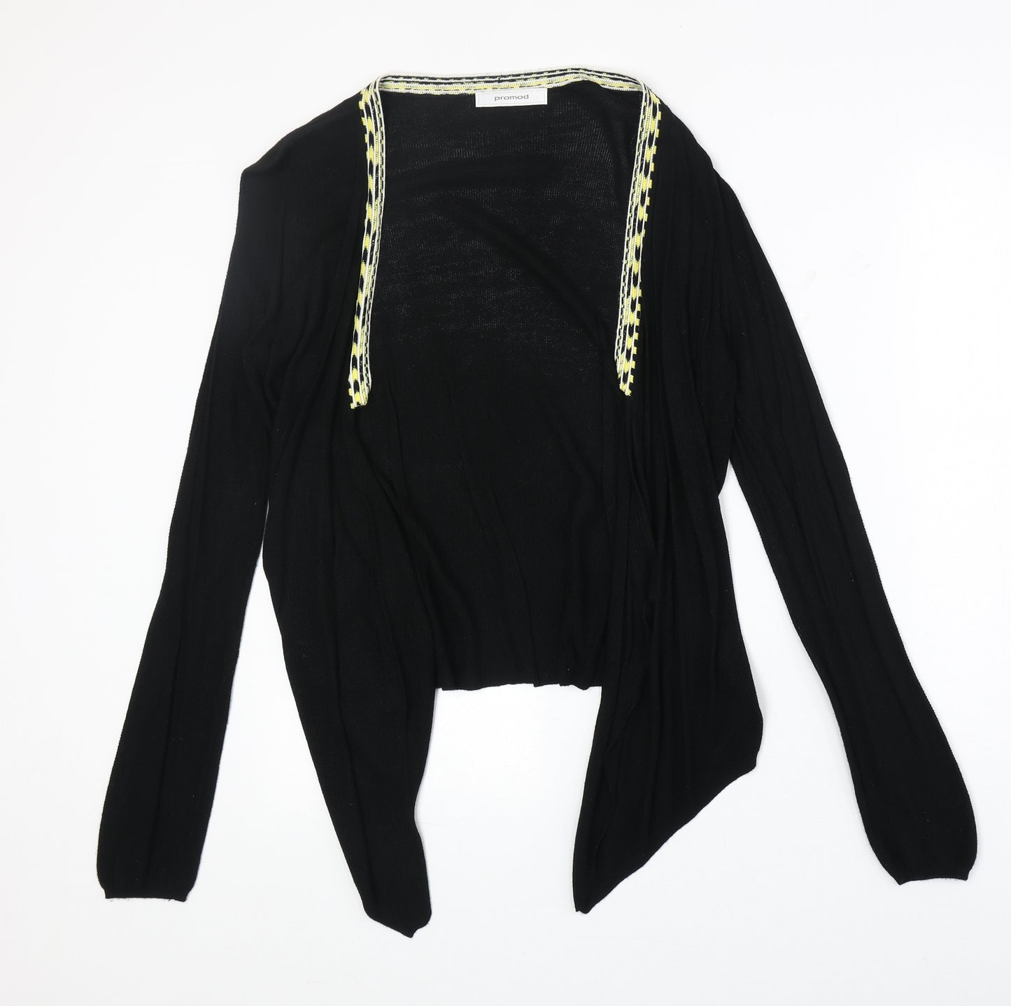 Promod Womens Black V-Neck Viscose Cardigan Jumper Size M - Contrasting Trim