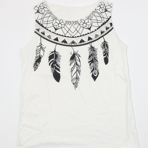 Preworn Womens White Geometric Polyester Basic Blouse Size S Boat Neck - Dream Catcher