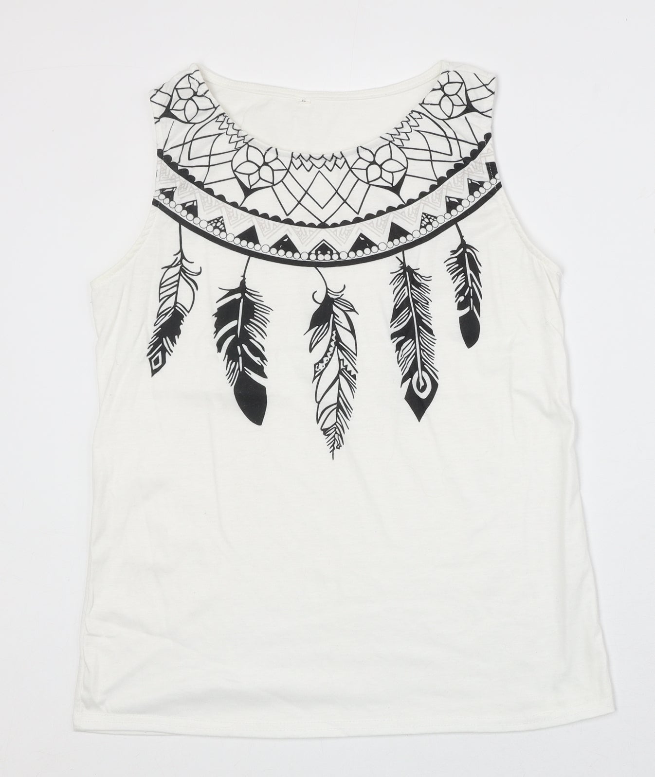Preworn Womens White Geometric Polyester Basic Blouse Size S Boat Neck - Dream Catcher