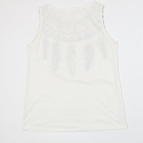 Preworn Womens White Geometric Polyester Basic Blouse Size S Boat Neck - Dream Catcher