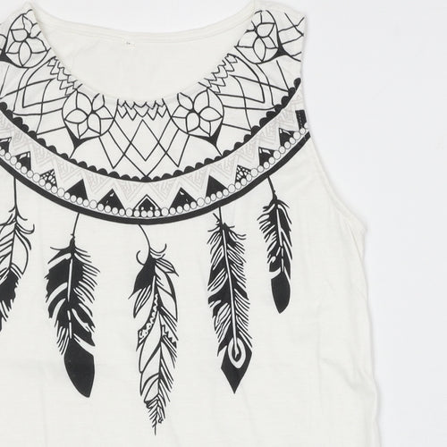 Preworn Womens White Geometric Polyester Basic Blouse Size S Boat Neck - Dream Catcher