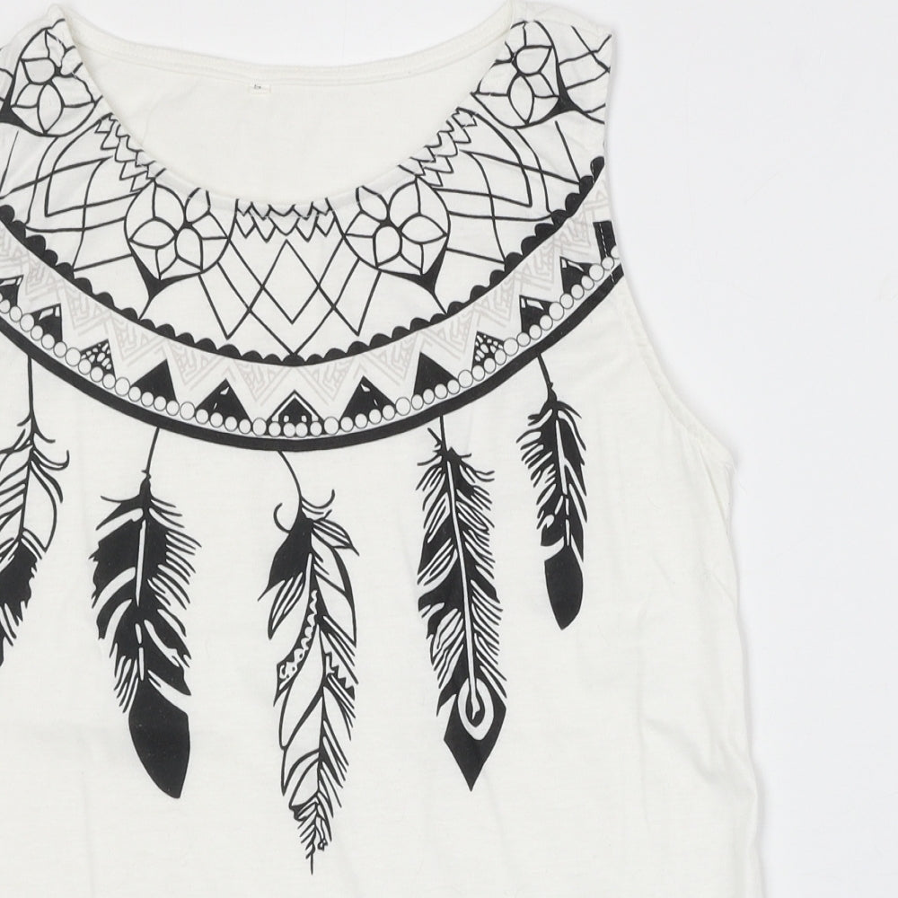 Preworn Womens White Geometric Polyester Basic Blouse Size S Boat Neck - Dream Catcher