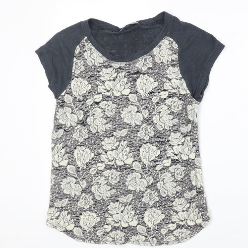 Olivia Moon Womens Grey Floral Viscose Basic T-Shirt Size S Boat Neck