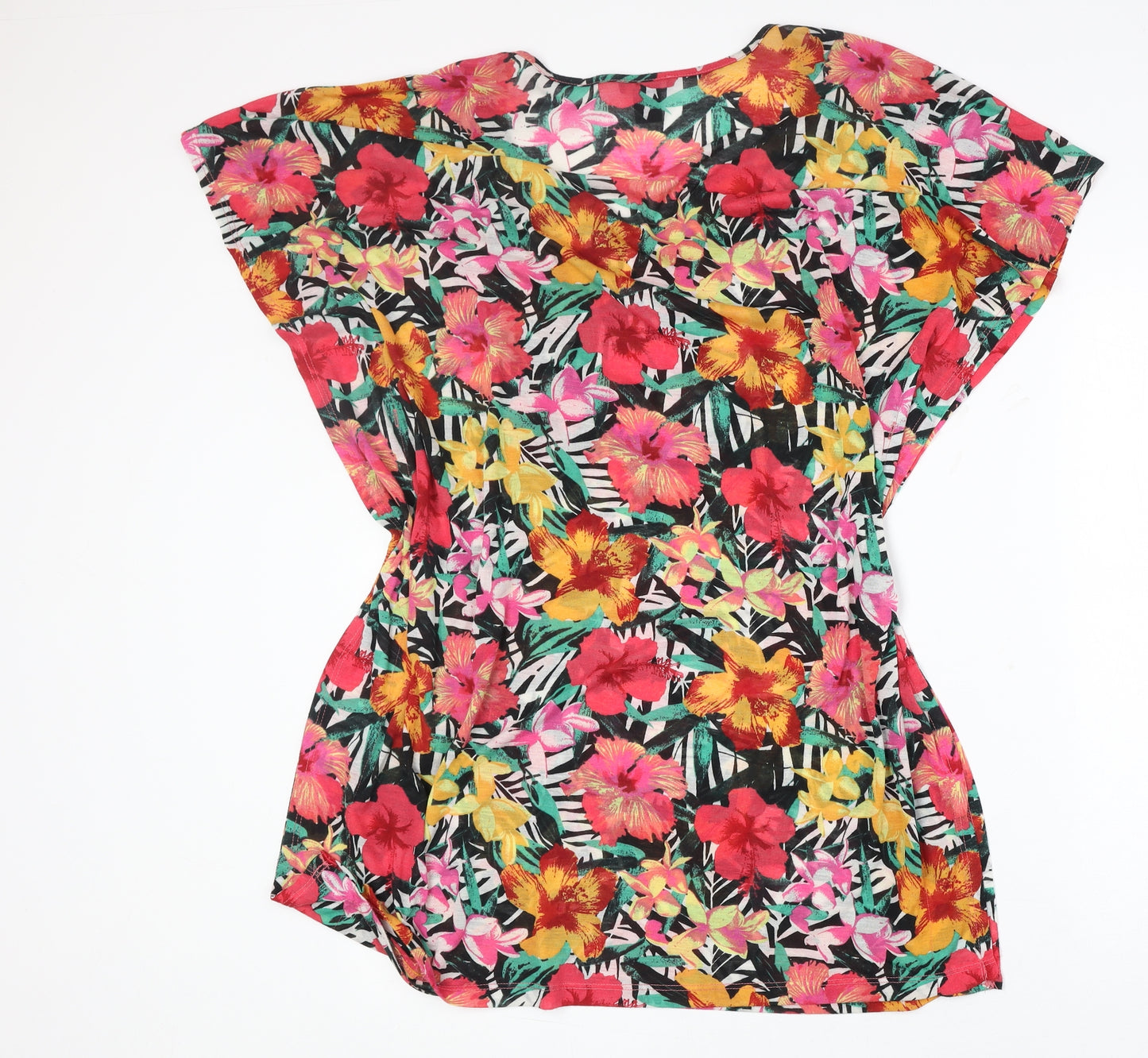 H&M Womens Multicoloured Floral Polyester Tunic Blouse Size M V-Neck