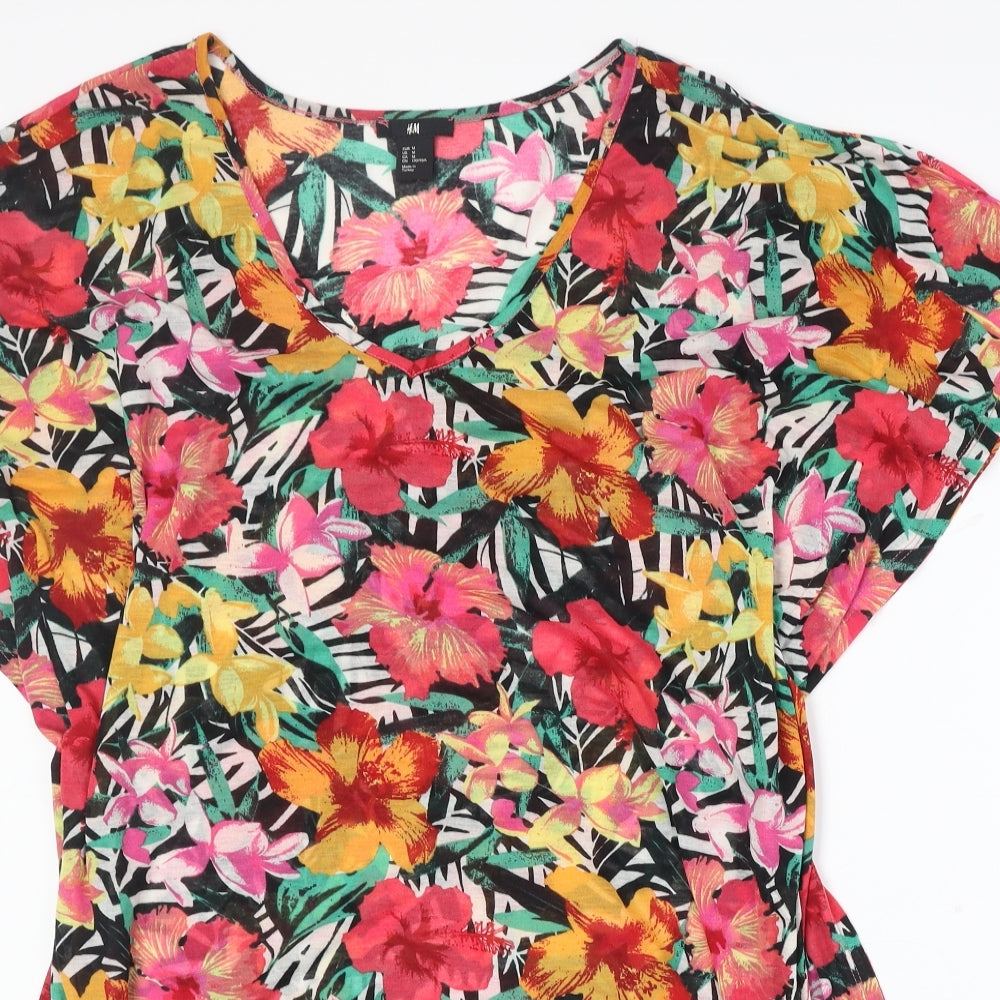 H&M Womens Multicoloured Floral Polyester Tunic Blouse Size M V-Neck
