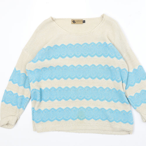 Katsun Womens Beige Round Neck Geometric Acrylic Pullover Jumper Size S - Size S-M
