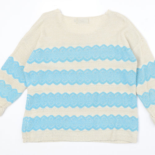 Katsun Womens Beige Round Neck Geometric Acrylic Pullover Jumper Size S - Size S-M