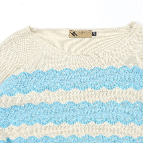 Katsun Womens Beige Round Neck Geometric Acrylic Pullover Jumper Size S - Size S-M