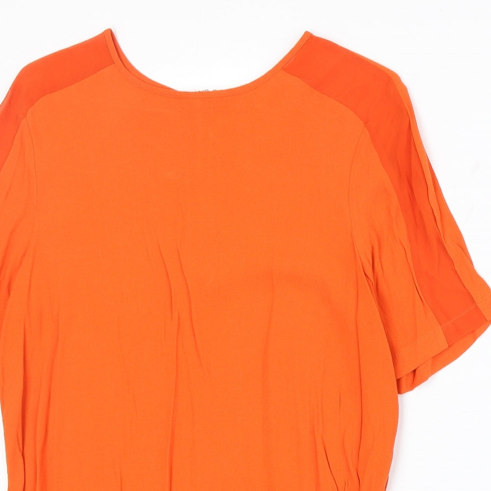 Papaya Womens Orange Viscose Basic Blouse Size 14 Round Neck