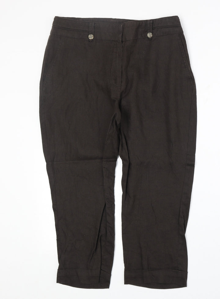 Gdm Womens Brown Linen Trousers Size 12 Regular Zip